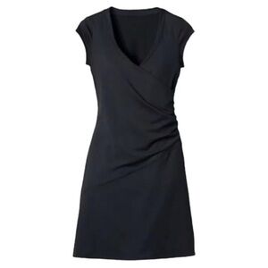 Athleta Black Jersey Knit Sheath Dress V-Neck Cap Sleeve SZL